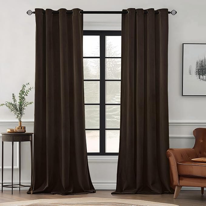 MIULEE Velvet Curtains Brown 52 x 90 Inch Length Set of 2 | Grommet Drapes by MIULEE
