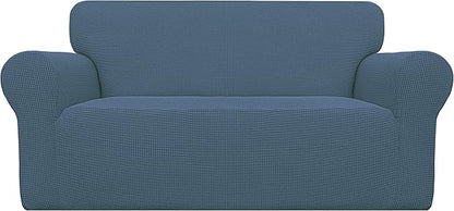 Easy-Going Stretch Loveseat Slipcover 1-Piece Sofa Cover Furniture Protector Couch Soft with Elastic Bottom for Kids Polyester Spandex Jacquard Fabric Small Checks (Loveseat, Bluestone)