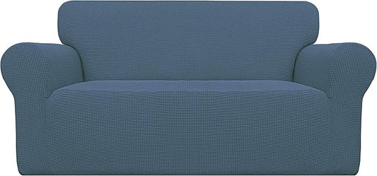 Easy-Going Stretch Loveseat Slipcover 1-Piece Sofa Cover Furniture Protector Couch Soft with Elastic Bottom for Kids Polyester Spandex Jacquard Fabric Small Checks (Loveseat, Bluestone)