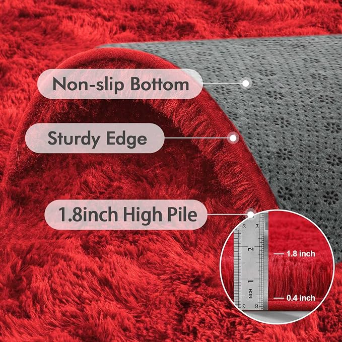 5x7 Ft Red Shag Rugs for Bedroom Living Room Decor, Ultra Soft Fluffy Furry - Image 5
