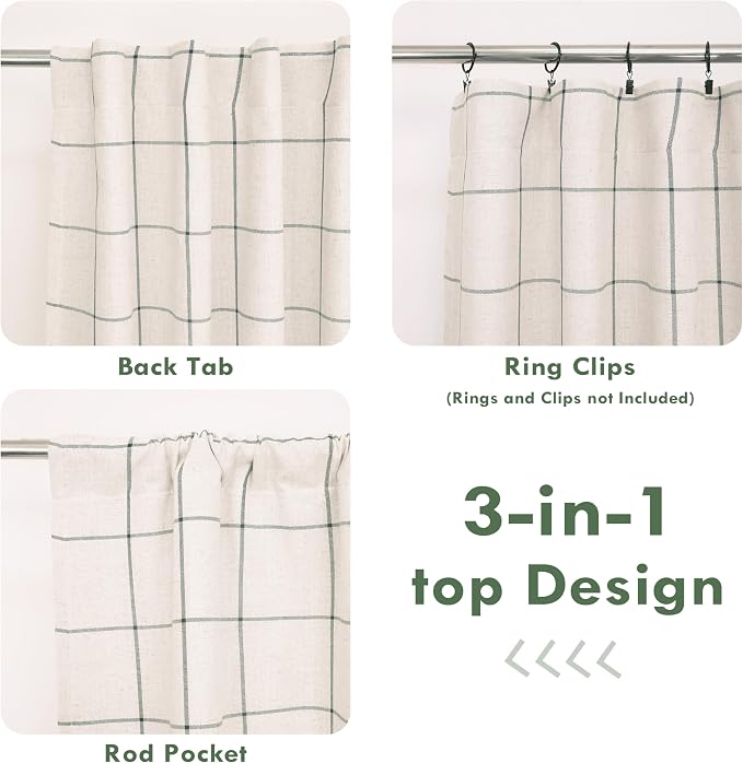 DriftAway 100% Blackout Plaid Linen Curtains W52xL84 Loden Green | 100% Blackout - Image 7