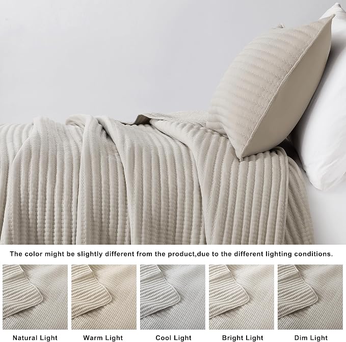 WDCOZY King Size Pick Stitch Quilt Set, 3 Pieces 104x90 inches, Channel - Image 4