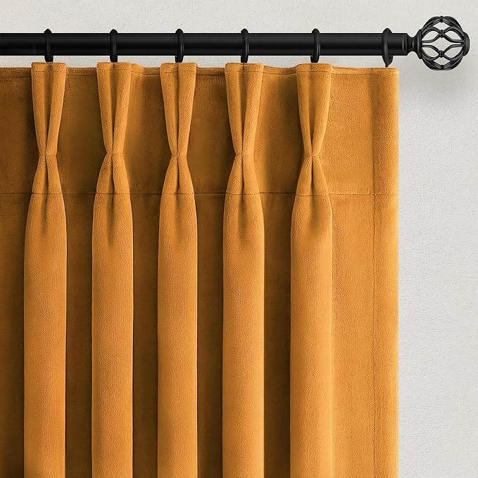 96 Inch Long Mustard Yellow Velvet Pleated Curtains 2 Panels Heavy Thick Velvet by Unknown