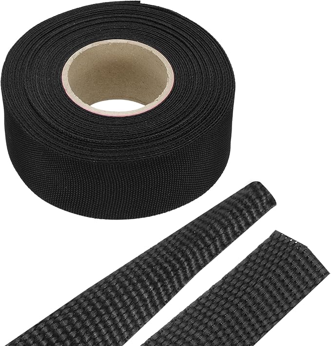 MECCANIXITY Braided Cable Sleeves Heat Shrinkable Fabric Sleeving, 1 1/4" 33ft Black 2:1 Ratio Heat Shrinkable Cord Protector for Harness Cable, Network Cable Protection, Cable Management