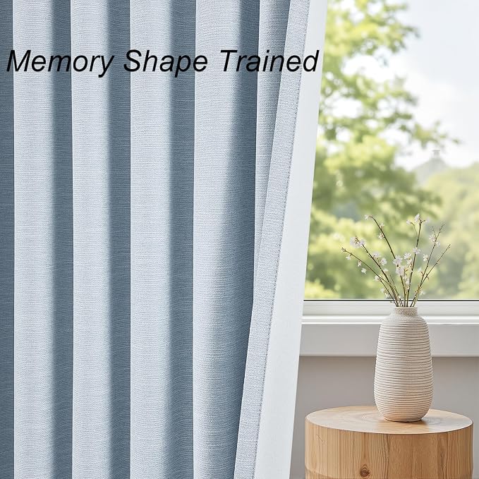 Topfinel Light Blue 120 Inch Blackout Linen Curtains 2 Panel Set - Image 5