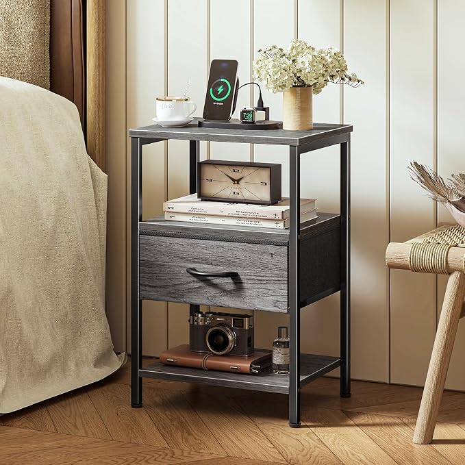 SUPERJARE Nightstand with Charging Station, USB-C Port, Bedside Table | Night - Image 2