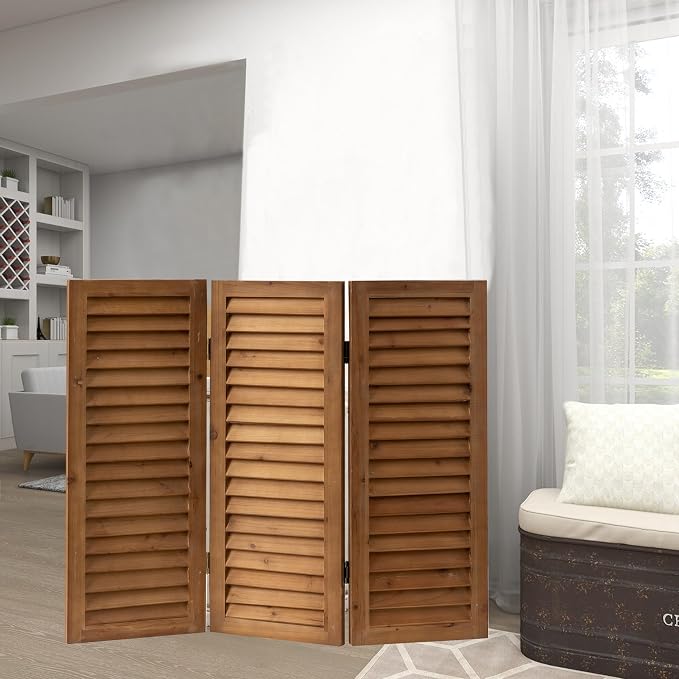 SOFE Short Privacy Screen, 2.6 Ft Shutters Folding Room Dividers 3 Panel | Wood by SOFE