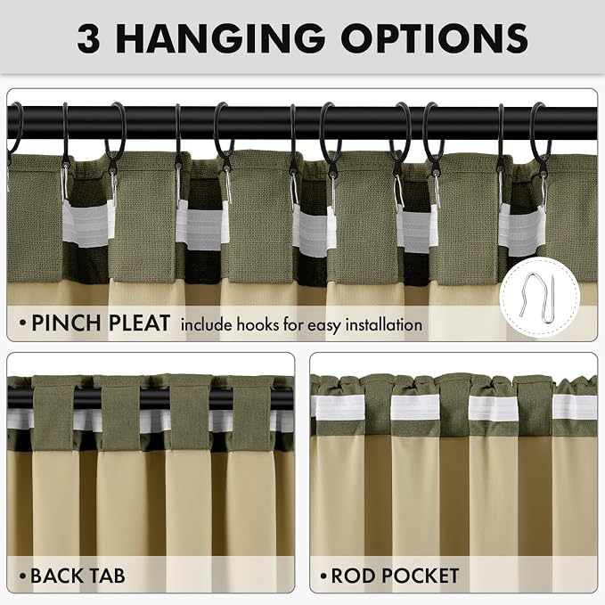 MIULEE 100% Blackout Linen Curtains 42 x 72 Inch Light Olive Green 2 Panels | - Image 5