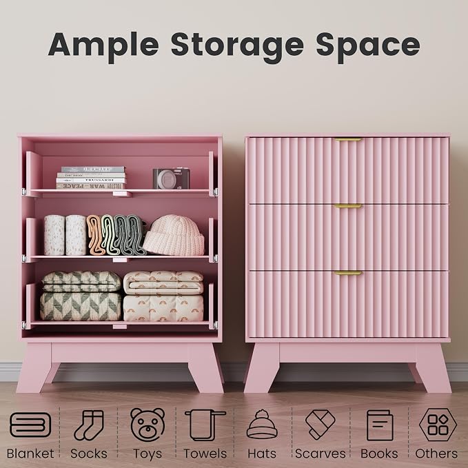 Pink Night Stand with 3 Drawers, Bedside Table & End Table, Farmhouse Night - Image 6