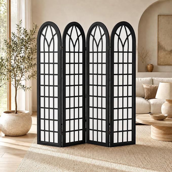 4 Panel Shoji Room Divider Folding Privacy Screen Black | Freestanding by ALeesing