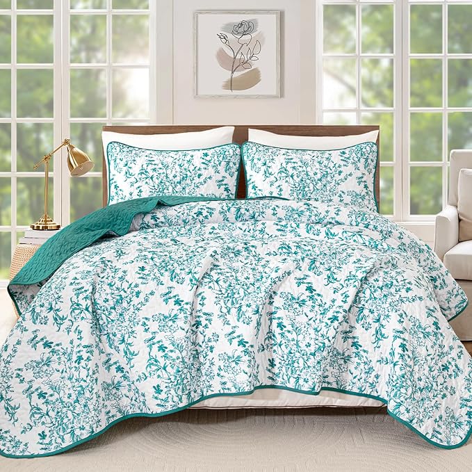 WONGS BEDDING Botanical King Quilt Bedding Set, Soft Bedspread, Polyester - Image 9