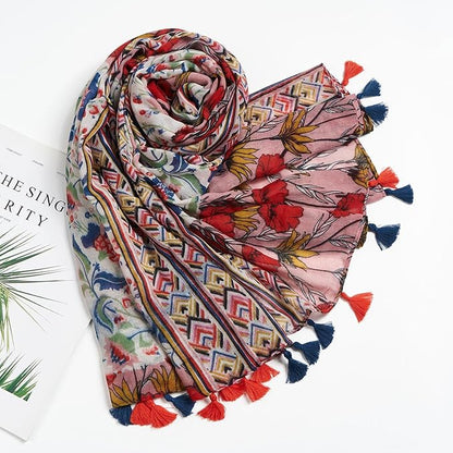 Scarf for Women Lightweight Soft Floral Leopard Printed Scarves Fall Winter Fashion Shawl Wrap with Fringe