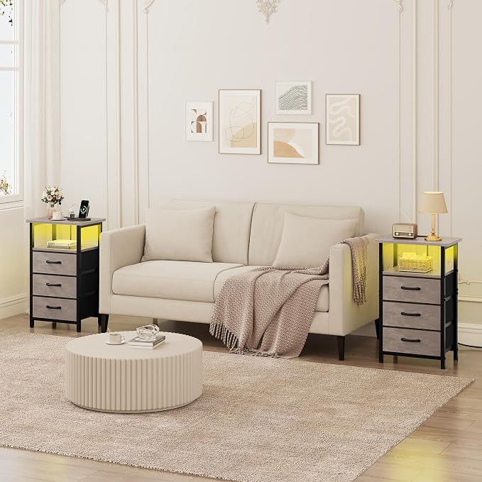 Night Stand with Charging Station, LED Nightstand - Image 7