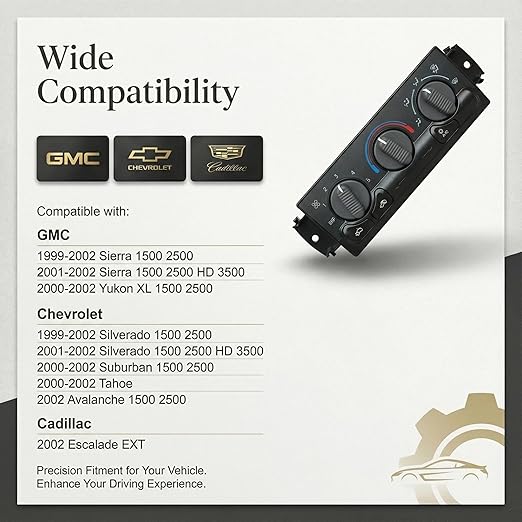 599-266 A/C Control Switch Air Conditioning Climate Control Module, Front Climate Control Module Panel for GMC Sierra Yukon Chevy Silverado 1999-2002, 15054697, 15753264, 19244873, 9361355