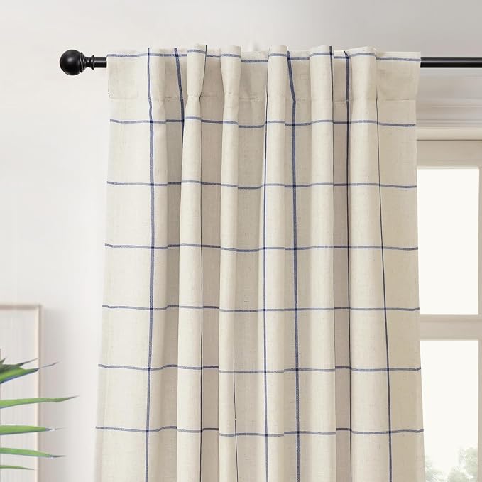 DriftAway 100% Blackout Plaid Curtains 63 Inches Long 2 Panels Navy Blue | 100% - Image 9