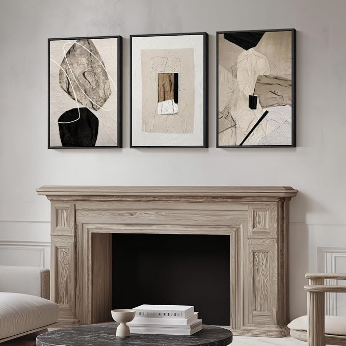Framed Neutral Abstract Wall Art, Minimalist Black and Beige Pictures - Image 8