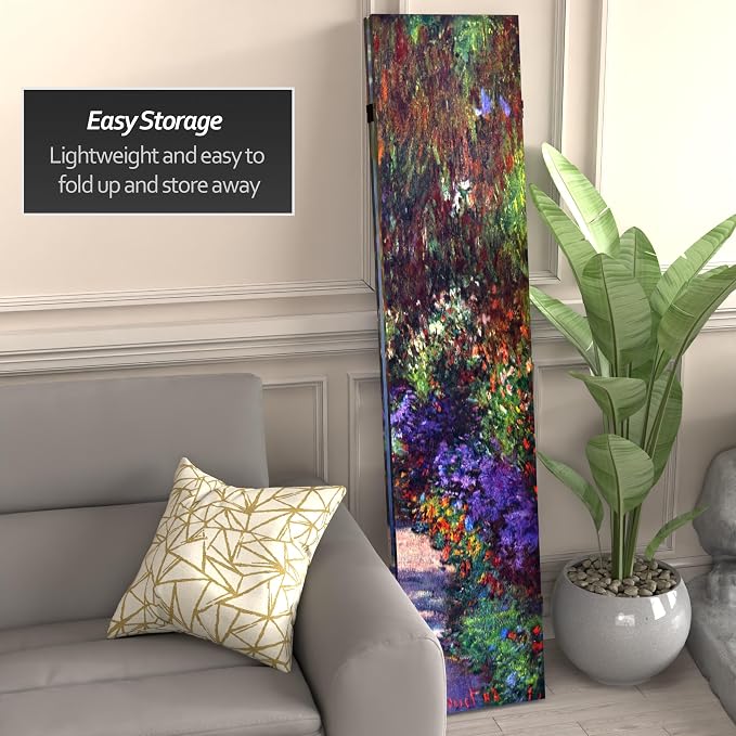 Red Lantern Double Sided Works of Monet Canvas Folding Screen - Image 3
