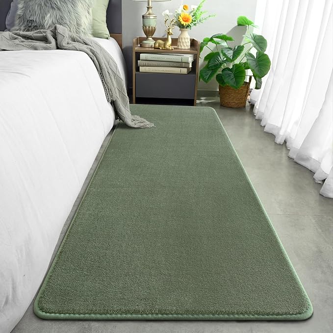 Modern Soft Hallway Runner Rug, 2x6 Sage Green Washable Runner Rugs | Fluffy - Image 2