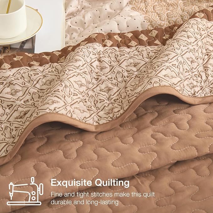 WONGS BEDDING Brown Stripe Quilt King Size, Boho Bedspread Sets | 3 Pieces - Image 6