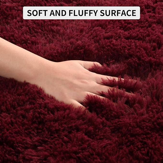 Fluffy Burgundy Rugs for Living Room, 5x8 Dark Red Area Rug for Bedroom - Image 7