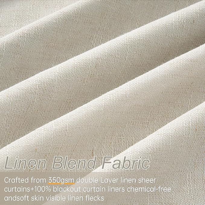 Grey Beige 90 Inches Long Linen Curtains - Image 4