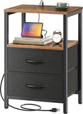Huuger Nightstand with Charging Station, Side Table with Fabric Drawers by Huuger