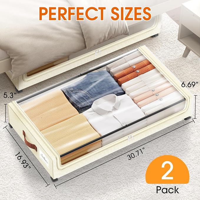 Under Bed Storage with Wheels 2Pack Storage Containers with Clear Window | - Image 2