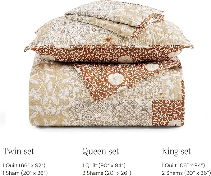 Twin/Twin XL Quilt Set-2 Pieces Soft Bedding Floral Patchwork Coverlet | All - Image 8