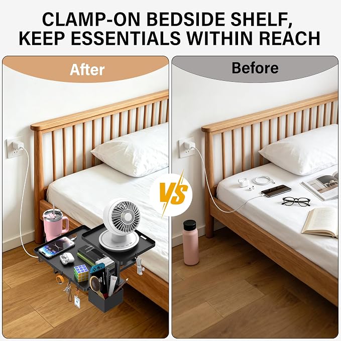 Bedside Shelf Metal Bed Shelf for Dorm Room Clip On Tray | 2-Tire Fan Shelf - Image 7