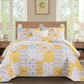 Yellow Patchwork Quilt Set Queen Size, Rose Floral Plaid Bedspread | 3 Pcs by Anibedding
