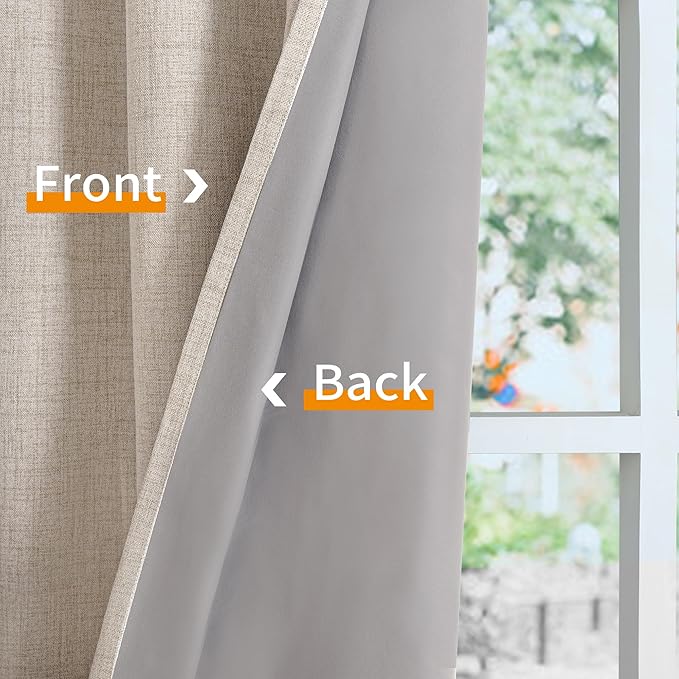 YoungsTex Oatmeal Linen Blackout Curtains 40 Inches Long, Short Room Darkening - Image 7