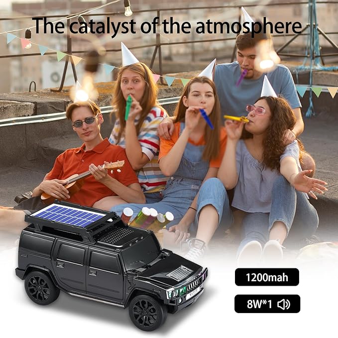 WSTER WS-696 Solar Bluetooth Replica Speaker – Portable Modern Off-Road Car Design with HD Sound, TWS, LED Party Light, USB/TF Playback, FM, Built-in Microphone, Surprise Gift(Black)