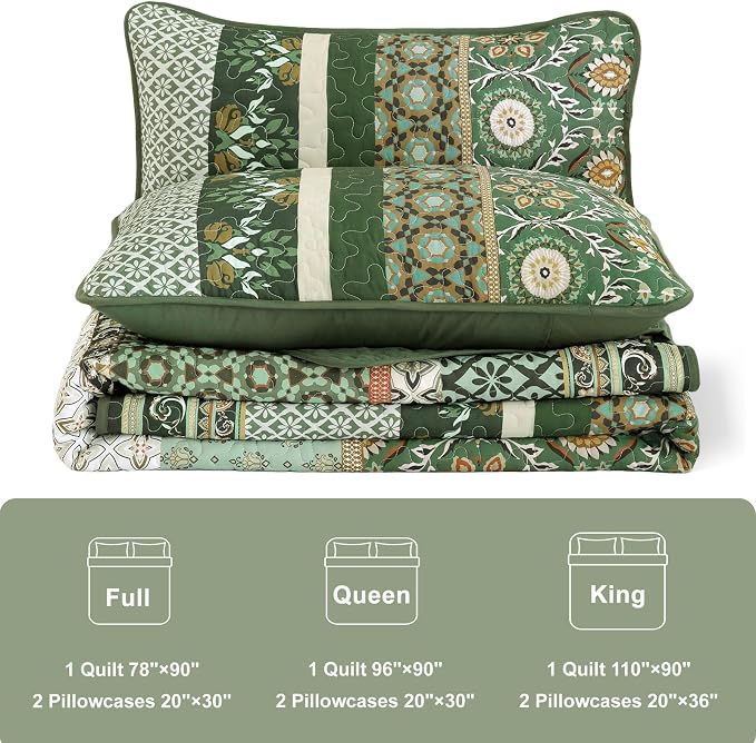 Yiran Quilts King Size, Fall Olive Green Bedspreads Bedding Set | Lightweight - Image 8