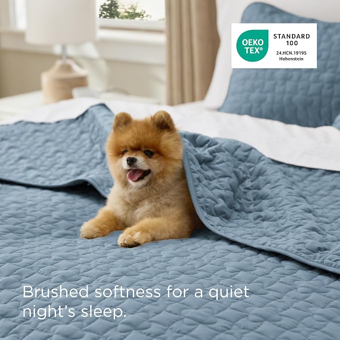 Bedsure King Size Quilt, Lucky Star Quilting Comforter Set Dusty Blue | - Image 4