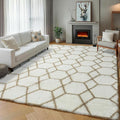 Rugs for Living Room Bedroom, 5x8 Fluffy White and Beige Area Rug, Geometric by ONASAR