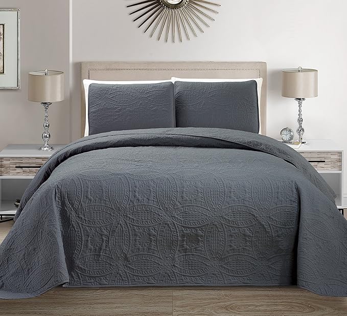 Fancy Collection Embossed Coverlet Bedspread Over Size Set Solid # Austin by Fancy+Linen