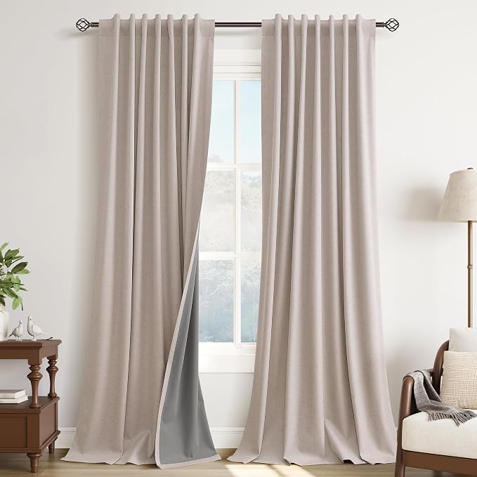 Champagne Linen 100% Blackout Curtains by Guken