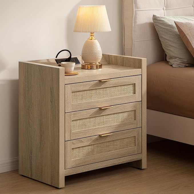 SICOTAS Rattan Nightstands Set of 2, Tall Bedside Table - Image 9