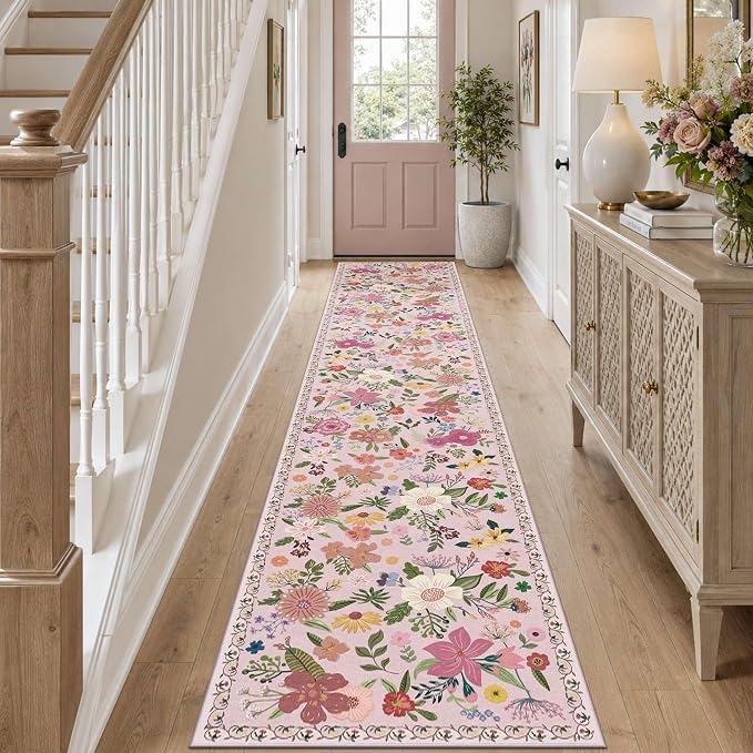 Latte&Fog Hallway Runner Rug 2x10 Non Slip Washable Pink Rugs - Image 4