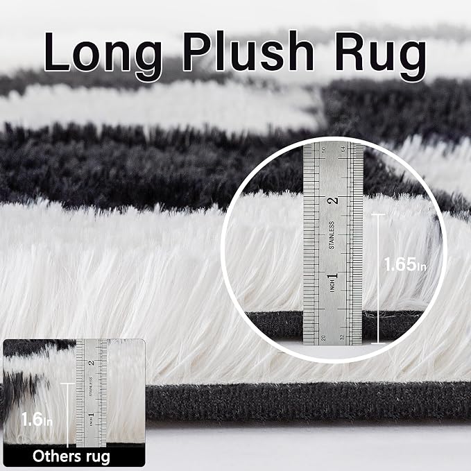 Checkered Rug 4x6 for Kids Room Black and White Soft Shag Rugs | Machine - Image 5