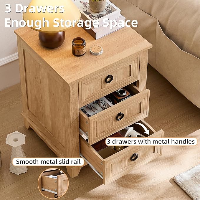 Joaxswe Farmhouse Nightstand, Natural Wood Night Stand Cabinet - Image 6