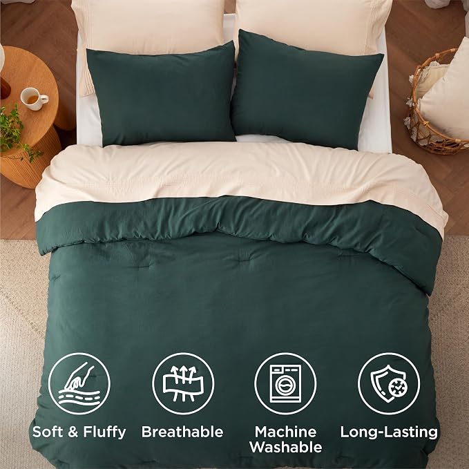 Bedsure Super King Plus Comforter Set, Forest Green Soft Prewashed Bedding - Image 4