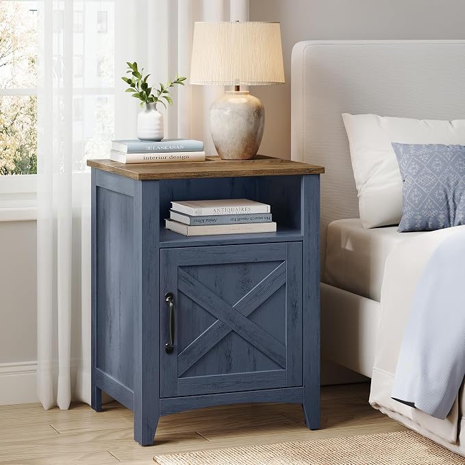 VASAGLE Nightstand Farmhouse Barn Door Bedside Table by Unknown