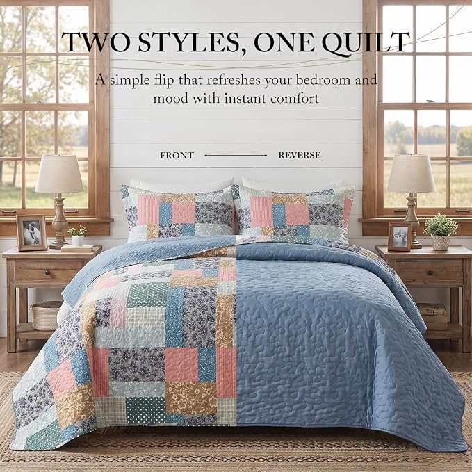 Etwel Lightweight Patchwork King Size Quilt Set - Image 4