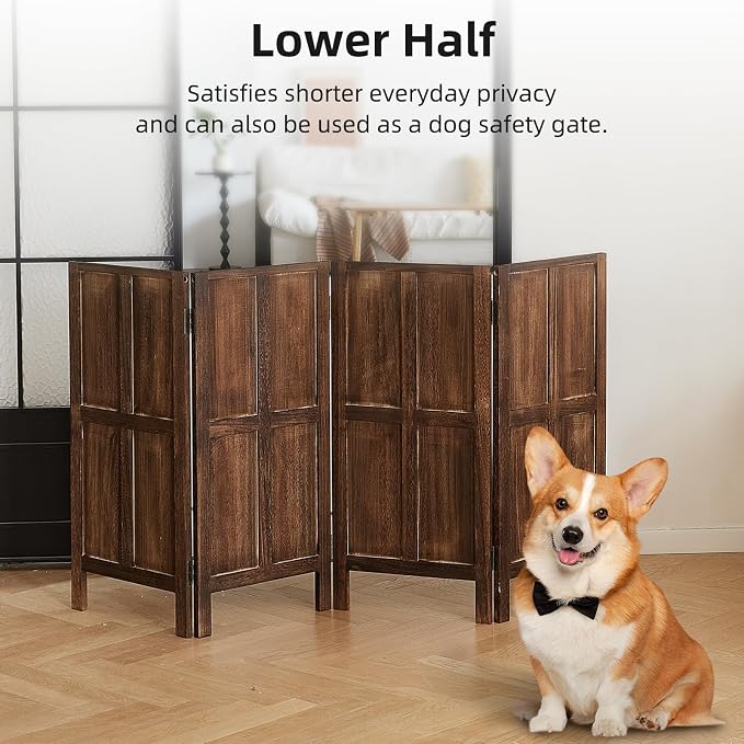 Wood 4 Panel Room Divider, 5.6Ft Detachable Folding Privacy Screen - Image 4