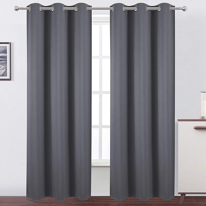 Grey Thermal Blackout Curtains/38 x 84 Inch/Set of 2 Panels Room Darkening by Lemomo