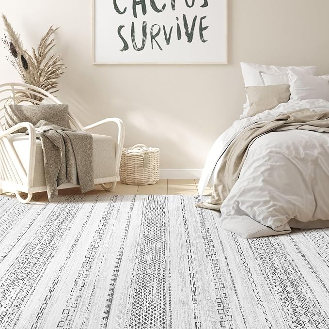 Nakagishi Boho 7x9 Area Rug Living Room Rugs Machine Washable Gray | Soft - Image 6