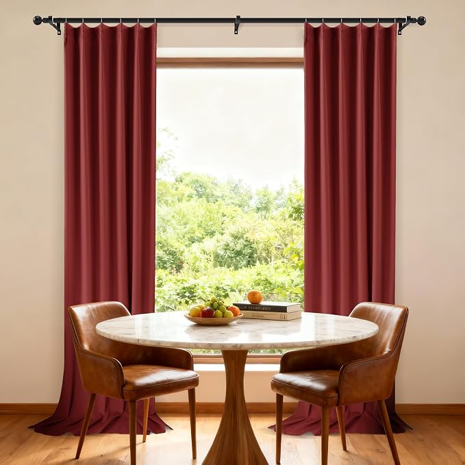 Etherealveil Wine Red Pinch Pleated Blackout Curtains 2 Panels 40"x120" | Back - Image 2