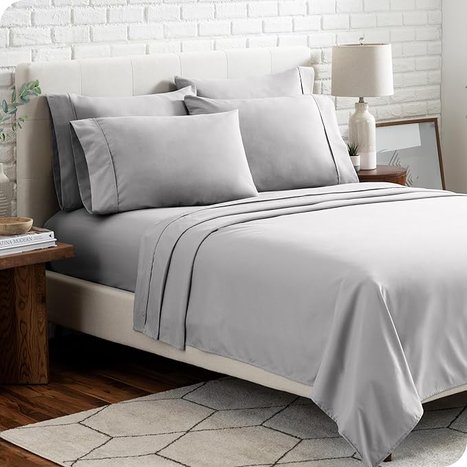 Bare Home Hotel Luxury Queen Sheet Set, Extra Soft - 6 Piece Set - Deep Pockets - Easy Fit - Cooling & Breathable - Wrinkle, Fade, Stain Resistant - Includes 4 Pillowcases (Queen, Light Grey)