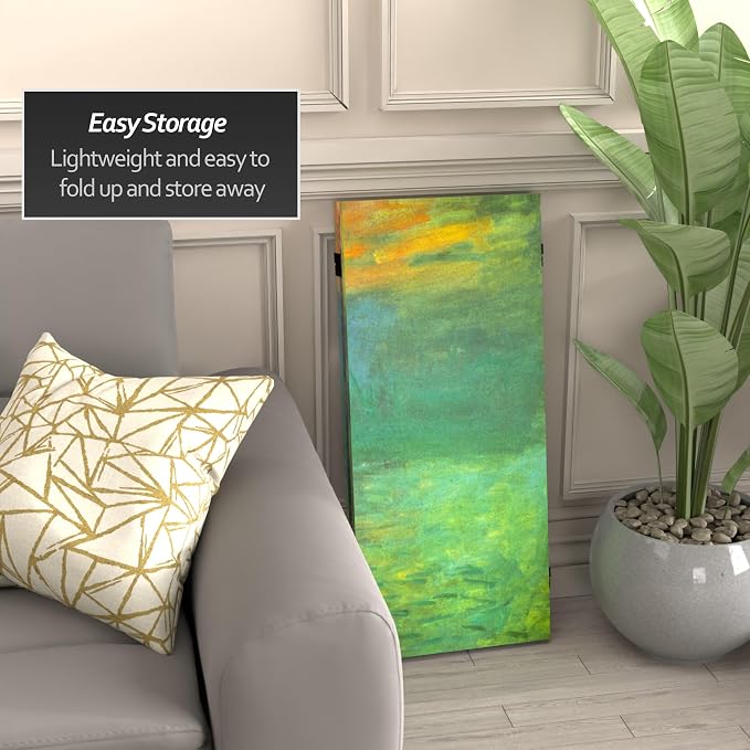 Red Lantern Double Sided Works of Monet Canvas Folding Screen - Image 3